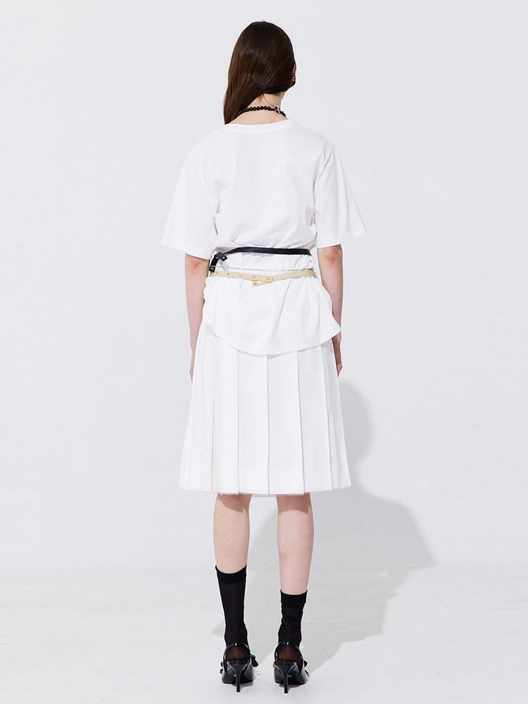 Raw-cut Pleats Skirt_White