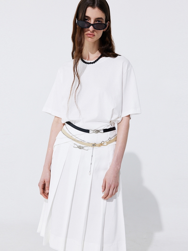 Raw-cut Pleats Skirt_White