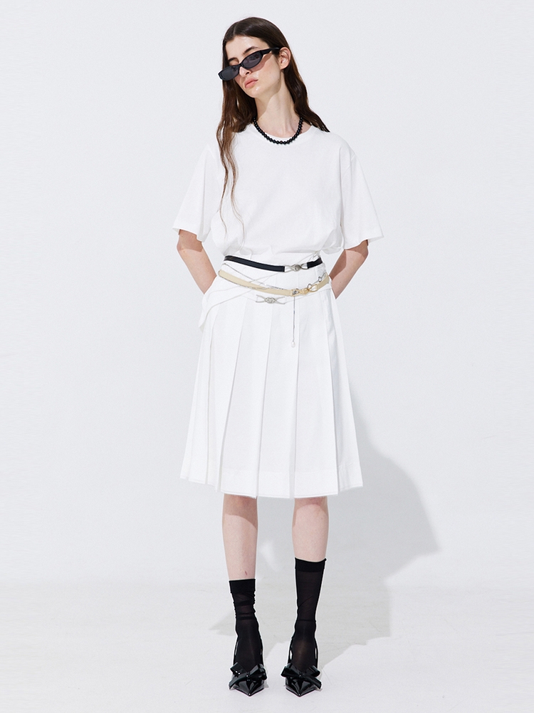 Raw-cut Pleats Skirt_White