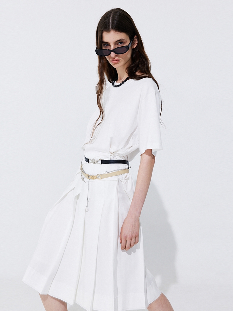 Raw-cut Pleats Skirt_White