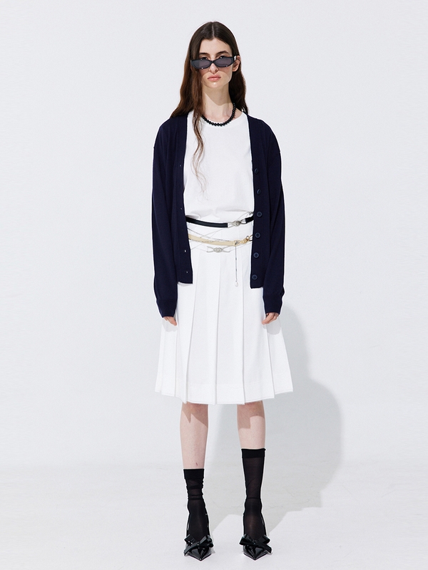 Raw-cut Pleats Skirt_White