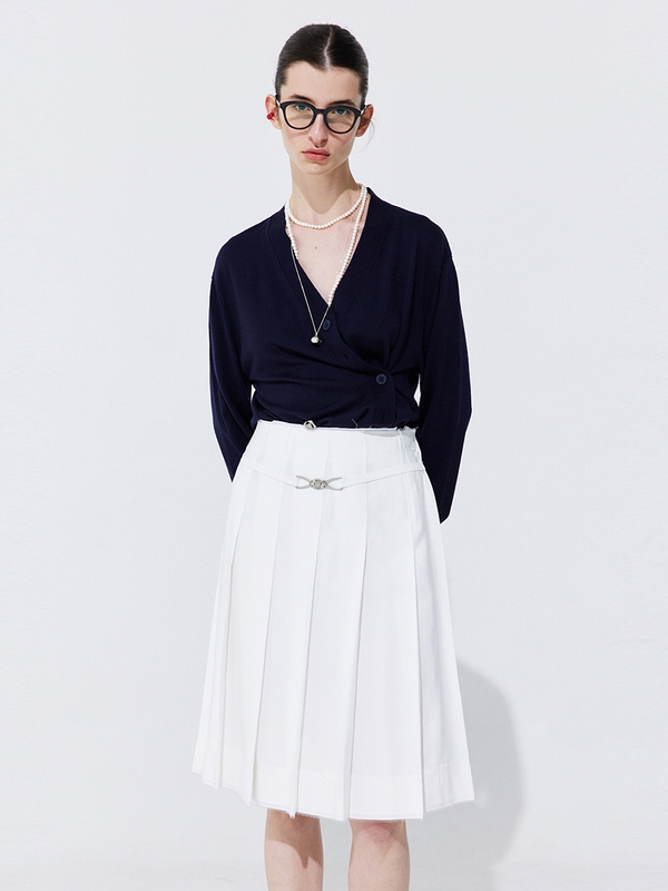 Raw-cut Pleats Skirt_White