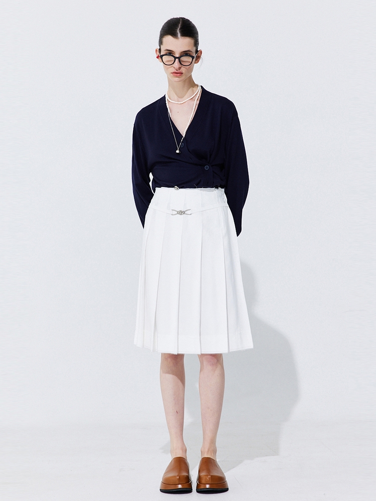 Raw-cut Pleats Skirt_White