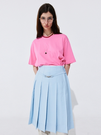 Raw-cut Pleats Skirt_Light Blue