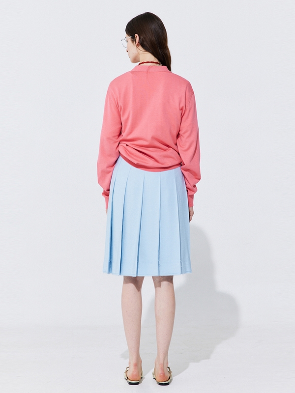 Raw-cut Pleats Skirt_Light Blue