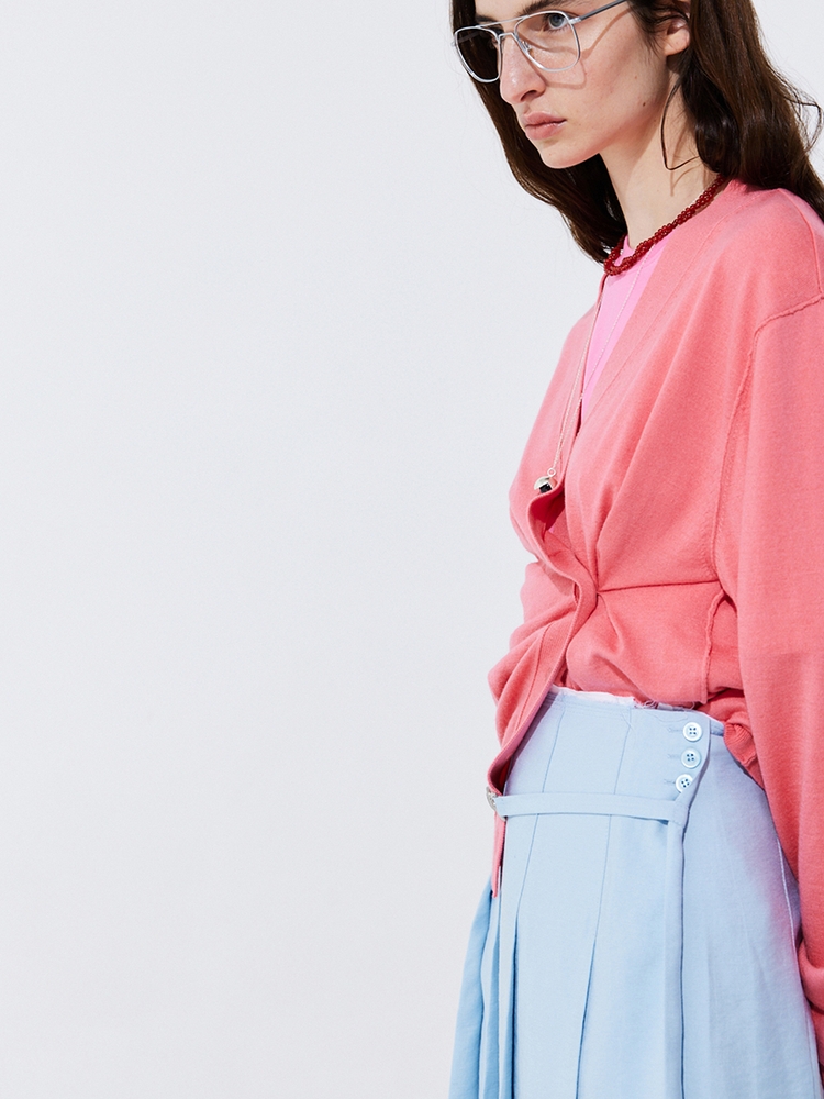 Raw-cut Pleats Skirt_Light Blue