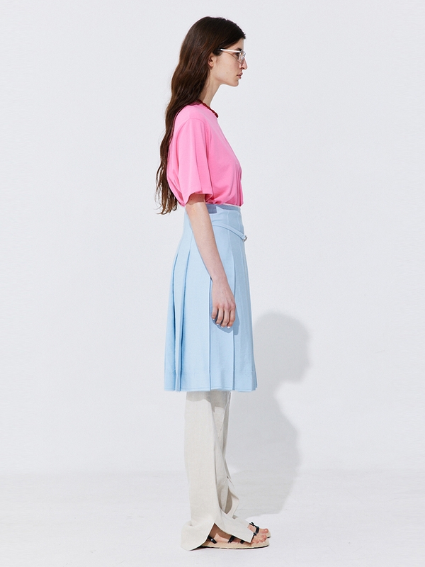 Raw-cut Pleats Skirt_Light Blue