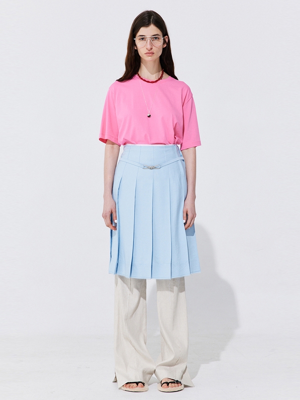 Raw-cut Pleats Skirt_Light Blue