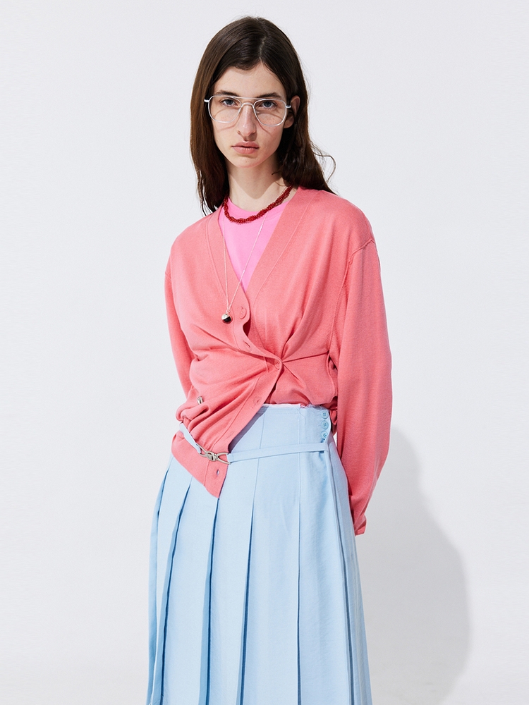 Raw-cut Pleats Skirt_Light Blue