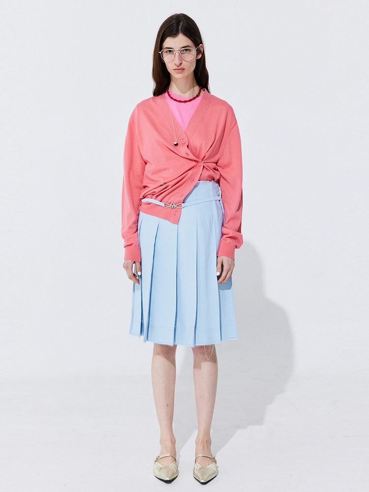 Raw-cut Pleats Skirt_Light Blue