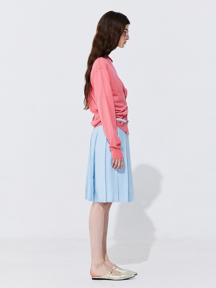 Raw-cut Pleats Skirt_Light Blue