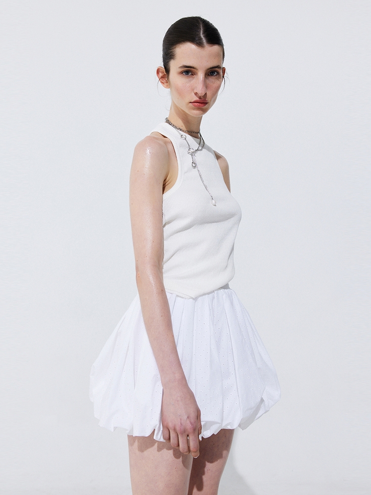 Embroidery Balloon Banding Skirt_White