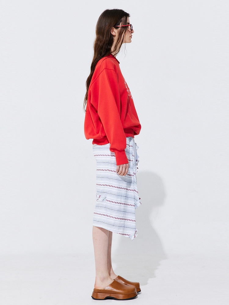 Floral Embroidery Banding Skirt_Navy