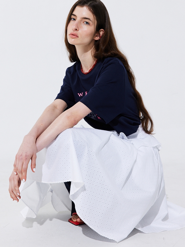 Eyelet Punching Banding Skirt_White