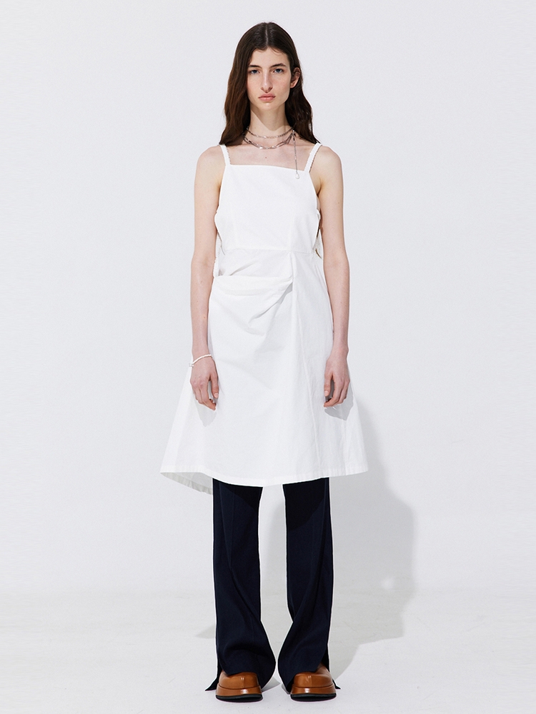 Shirring Back Line Layered Dress_White