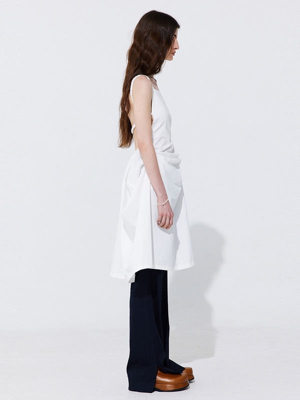 Shirring Back Line Layered Dress_White