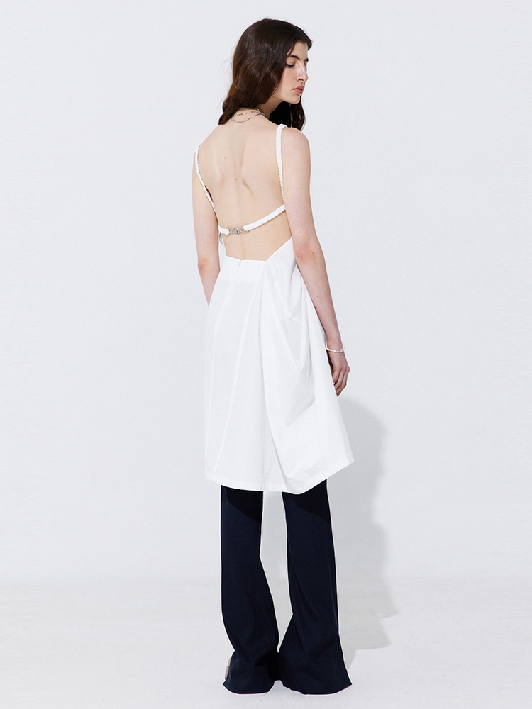 Shirring Back Line Layered Dress_White