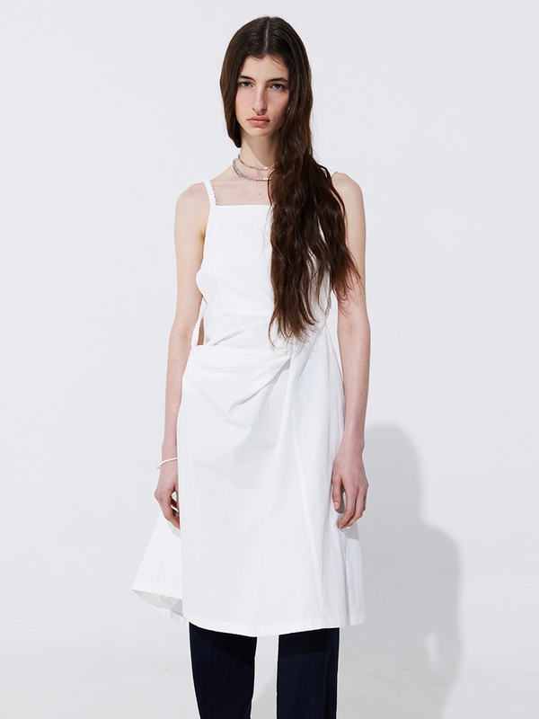 Shirring Back Line Layered Dress_White