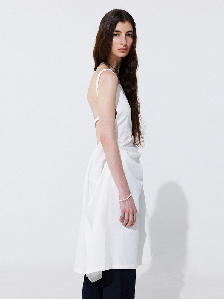 Shirring Back Line Layered Dress_White