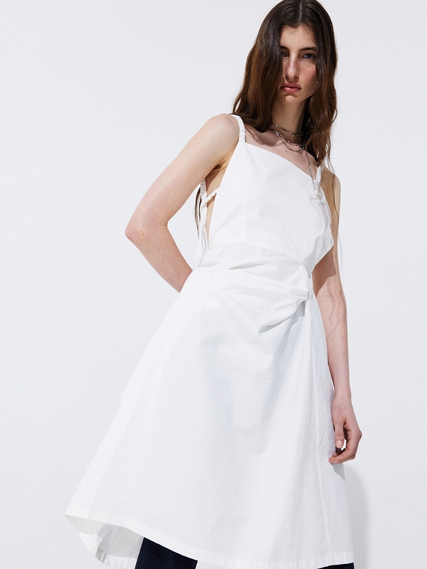 Shirring Back Line Layered Dress_White