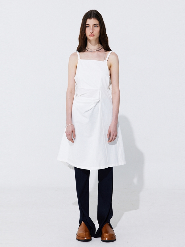 Shirring Back Line Layered Dress_White