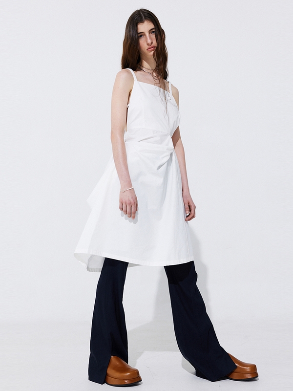 Shirring Back Line Layered Dress_White