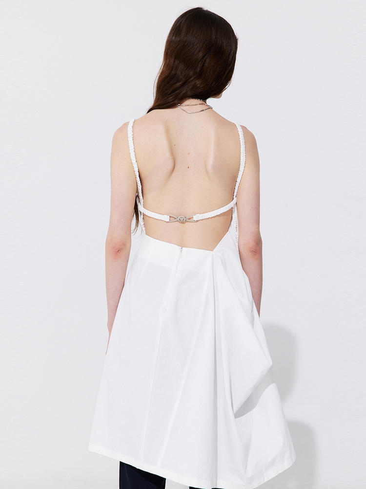 Shirring Back Line Layered Dress_White