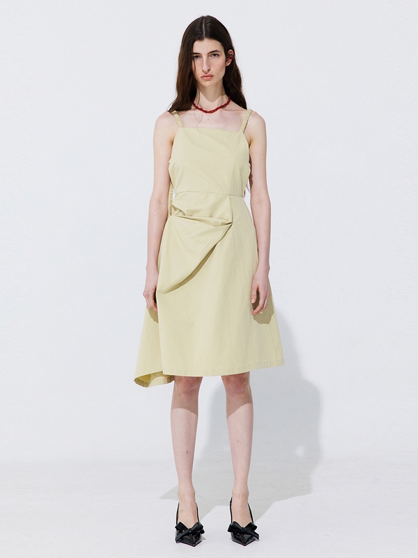 Shirring Back Line Layered Dress_Olive