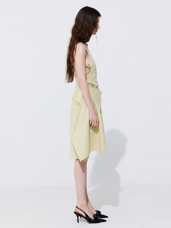 Shirring Back Line Layered Dress_Olive