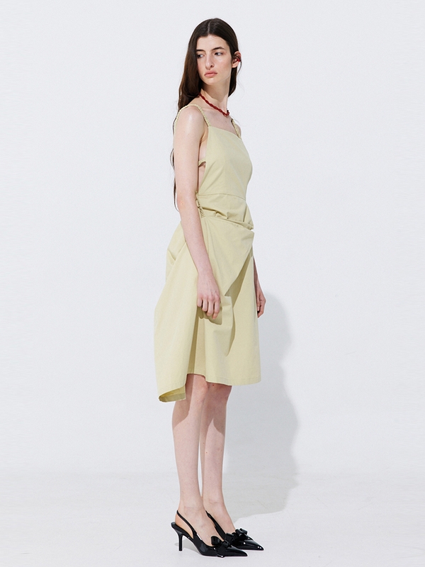 Shirring Back Line Layered Dress_Olive