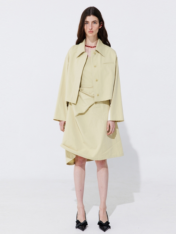 Shirring Back Line Layered Dress_Olive