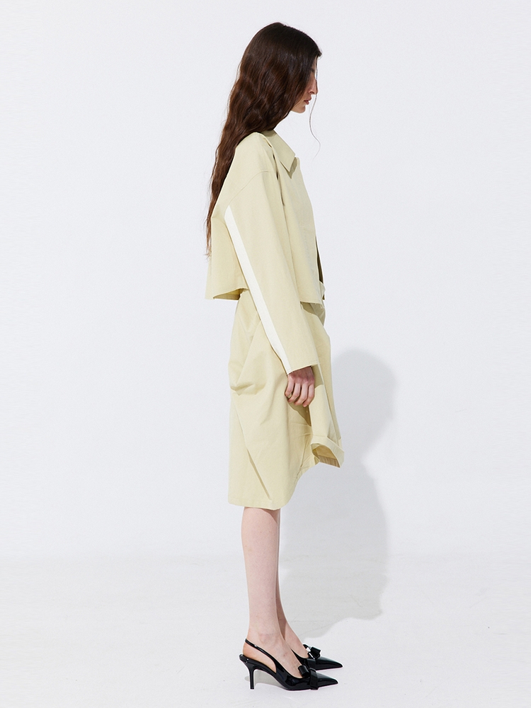 Shirring Back Line Layered Dress_Olive