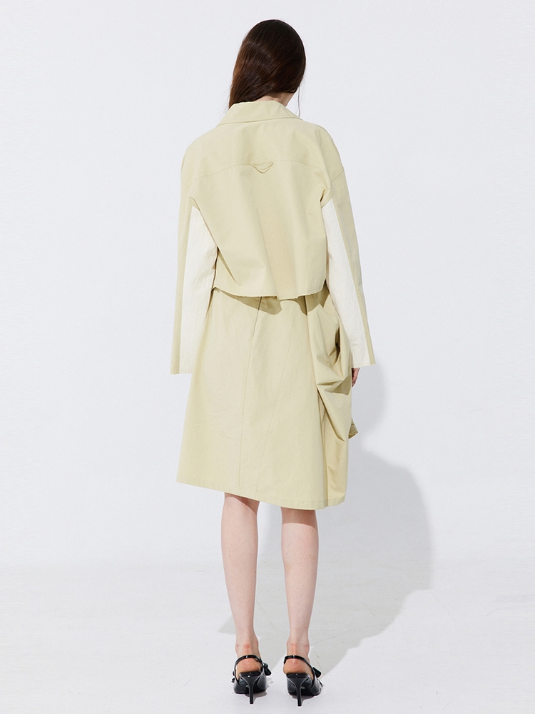 Shirring Back Line Layered Dress_Olive