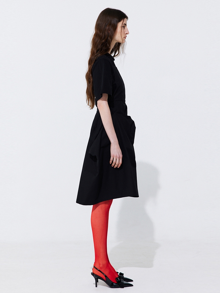 Shirring Back Line Layered Dress_Black