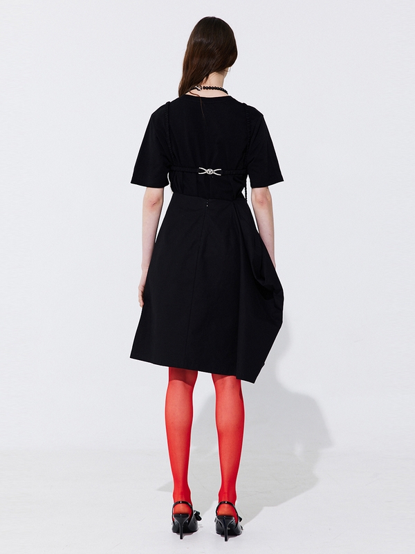 Shirring Back Line Layered Dress_Black