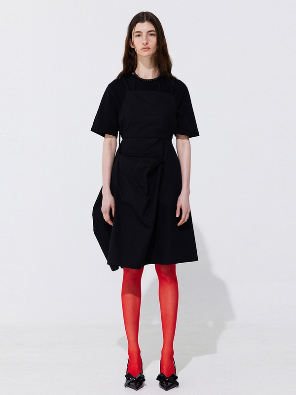 Shirring Back Line Layered Dress_Black