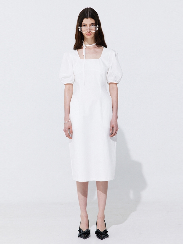 Pearl Balloon Line Dress_White