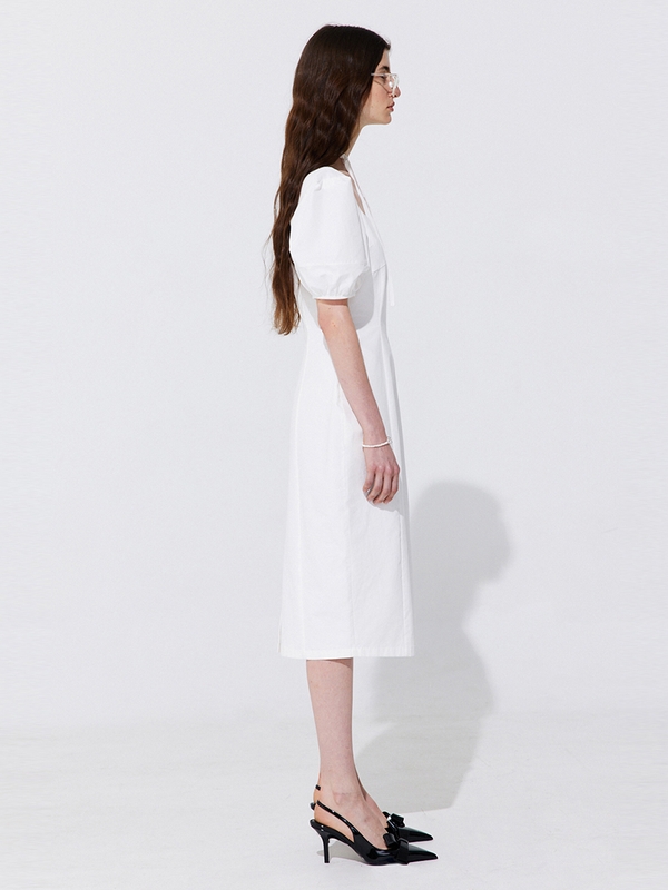 Pearl Balloon Line Dress_White