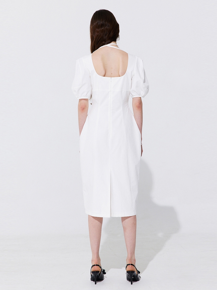 Pearl Balloon Line Dress_White