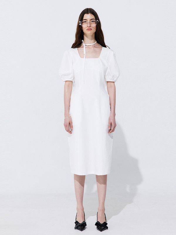 Pearl Balloon Line Dress_White