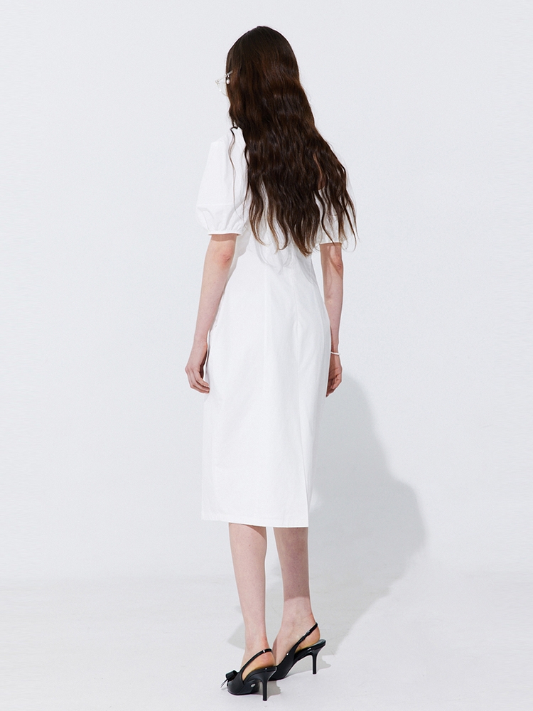 Pearl Balloon Line Dress_White