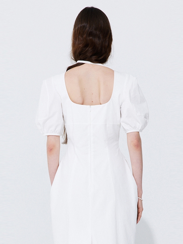 Pearl Balloon Line Dress_White