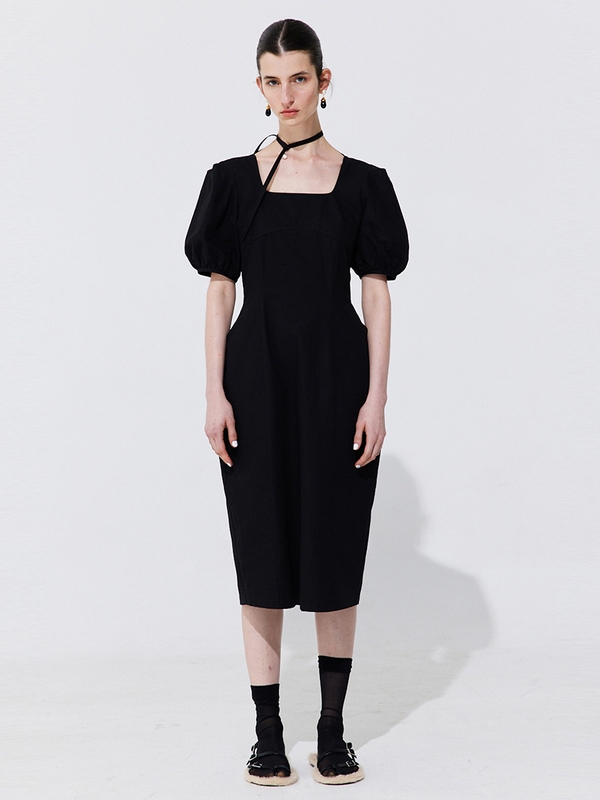 Pearl Balloon Line Dress_Black