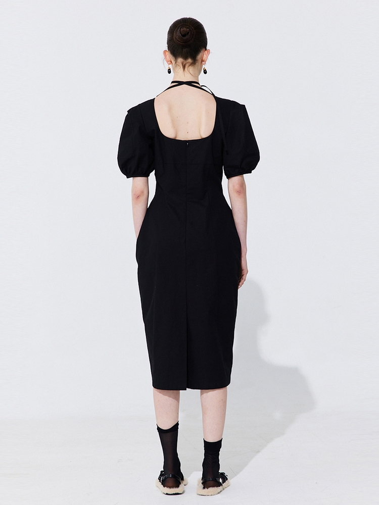 Pearl Balloon Line Dress_Black