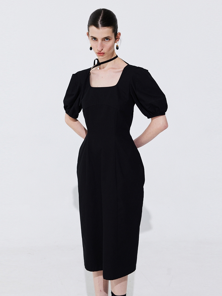 Pearl Balloon Line Dress_Black