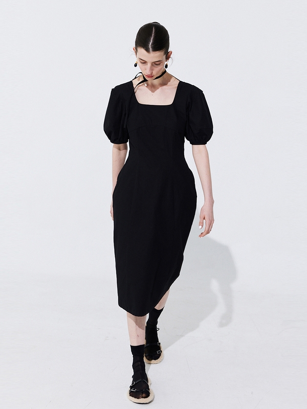 Pearl Balloon Line Dress_Black