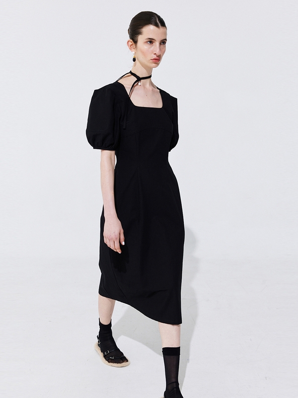 Pearl Balloon Line Dress_Black