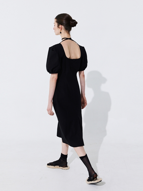 Pearl Balloon Line Dress_Black