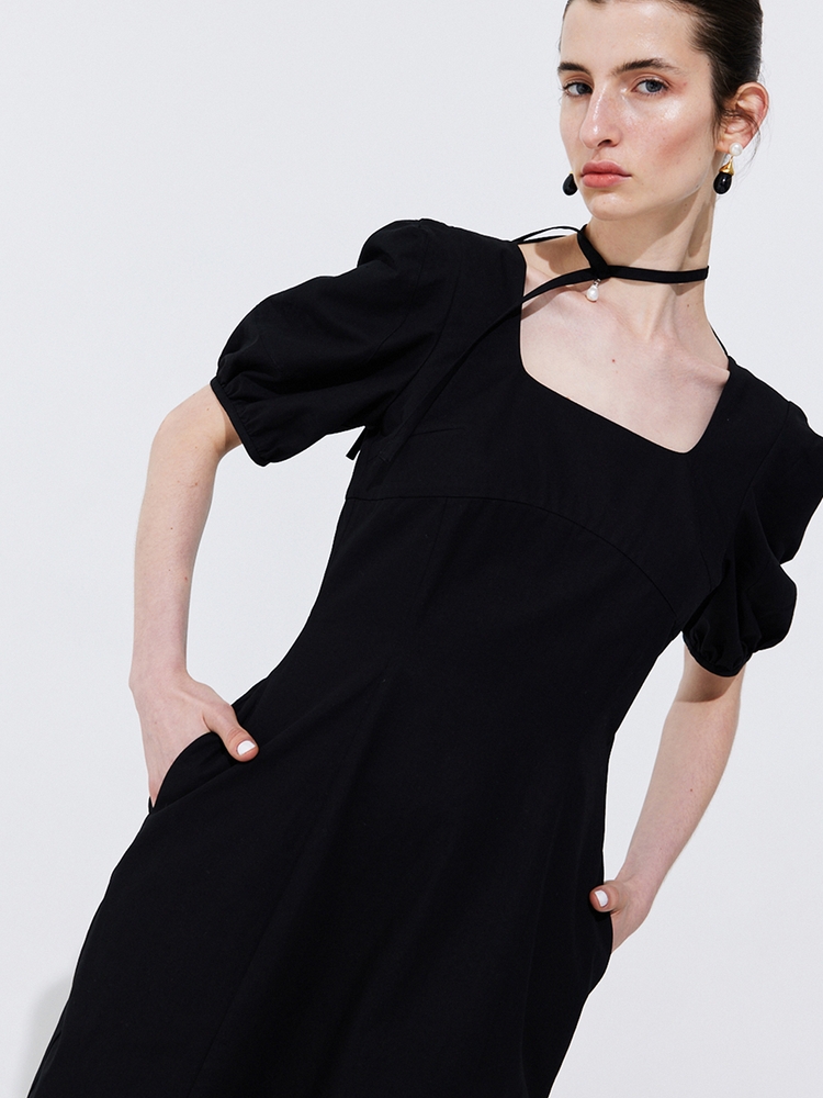 Pearl Balloon Line Dress_Black