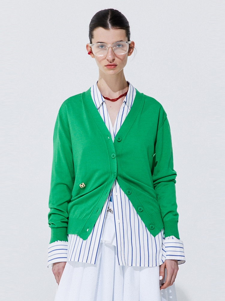 Silky Unbalanced Cardigan_Green